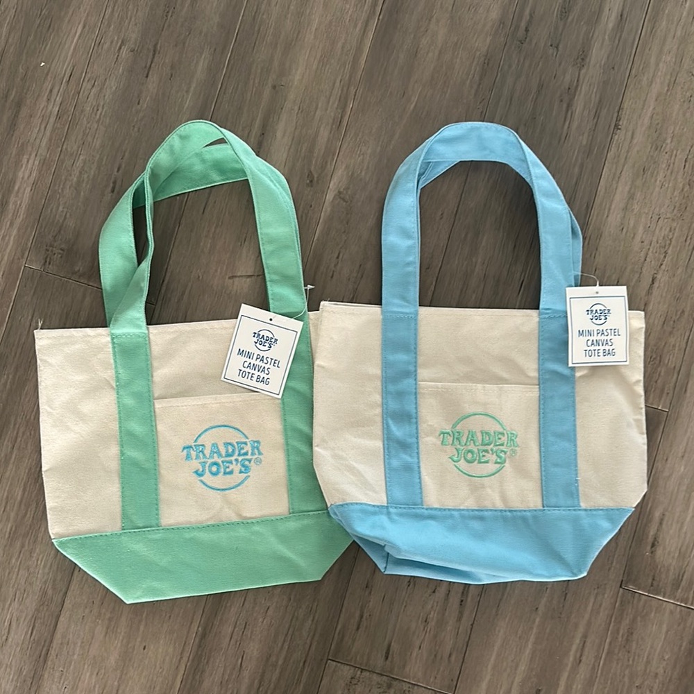 Trader Joe Pastel Canvas Tote Bag - Green and Blue